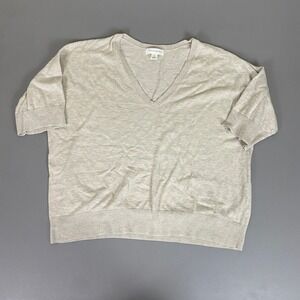 Treasure & Bond Sweater Women's Plus Size 2X Beige V-Neck 3/4‎ Sleeve Knit